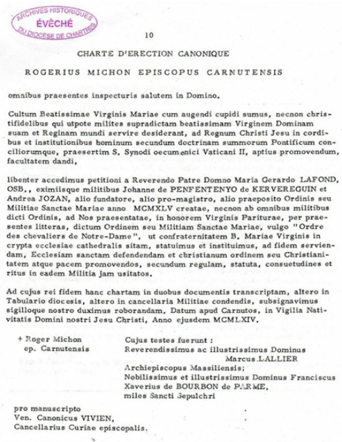 Carta de ereção canónica da MSM