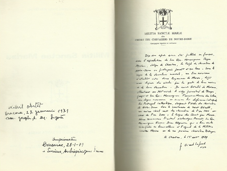 O imprimatur da versão portuguesa da nossa Regra e o Prefácio da edição portuguesa da Regra da MSM
